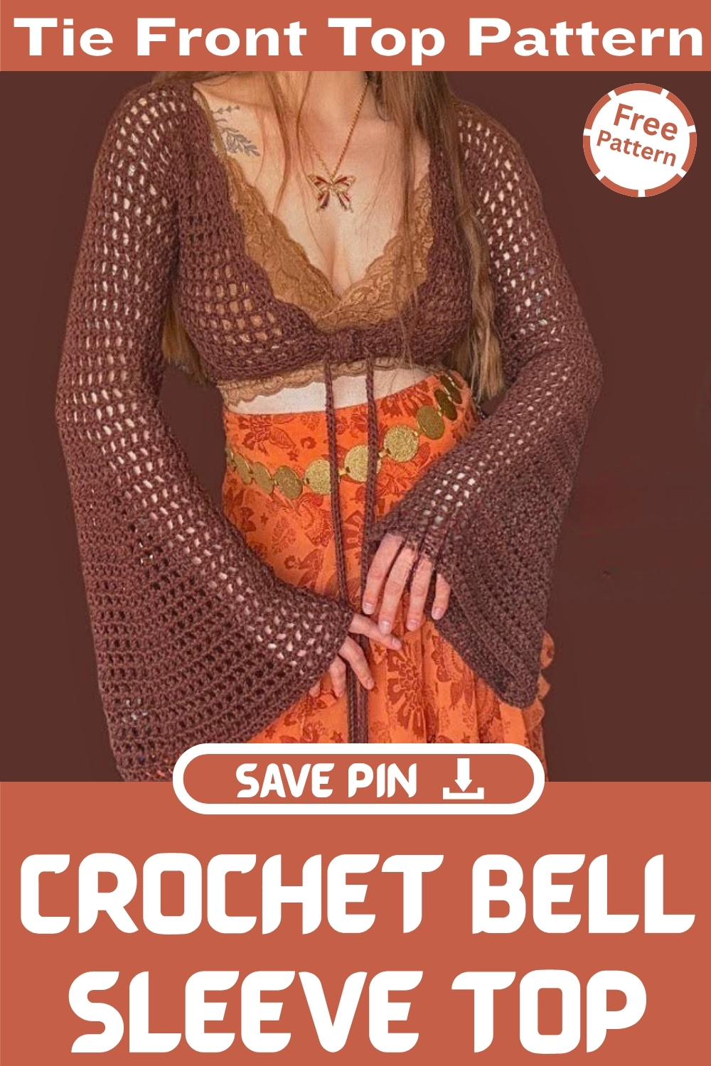Crochet Bell Sleeve Top Tie Front Top Pattern