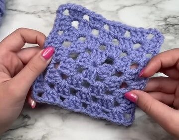 Crochet solid granny Square purple 5