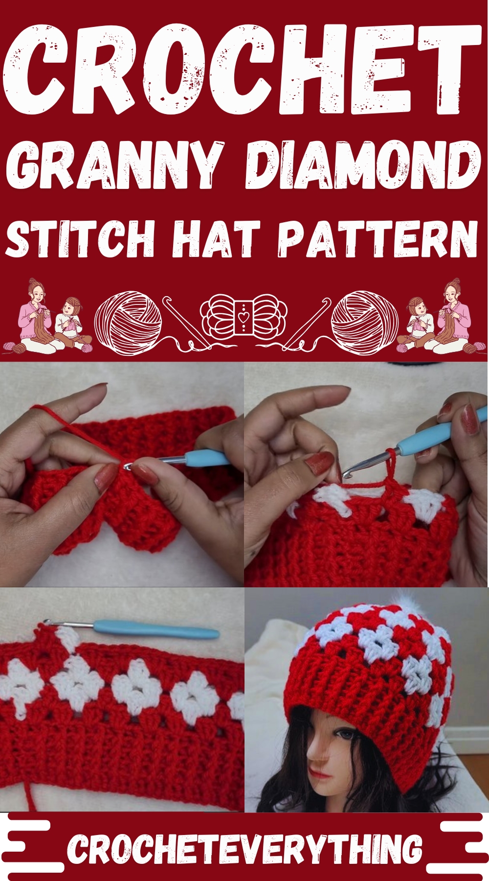 Crochet Granny Diamond Stitch Hat Pattern