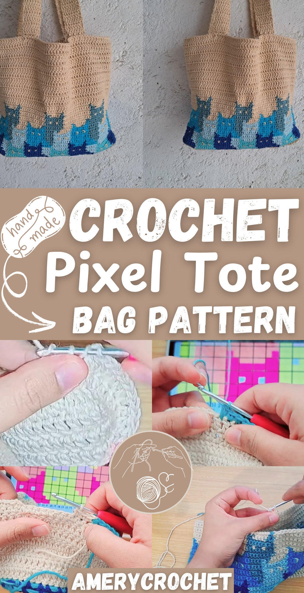 Easy Crochet Pixel Tote Bag pattern