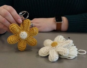 Easy Crochet Plush Flower Bag Charm pattern 5