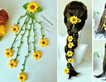Crochet Sunflower Flower Tassel Hairpin 5