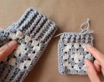 Crochet Granny Square Fingerless Gloves Mittens 3