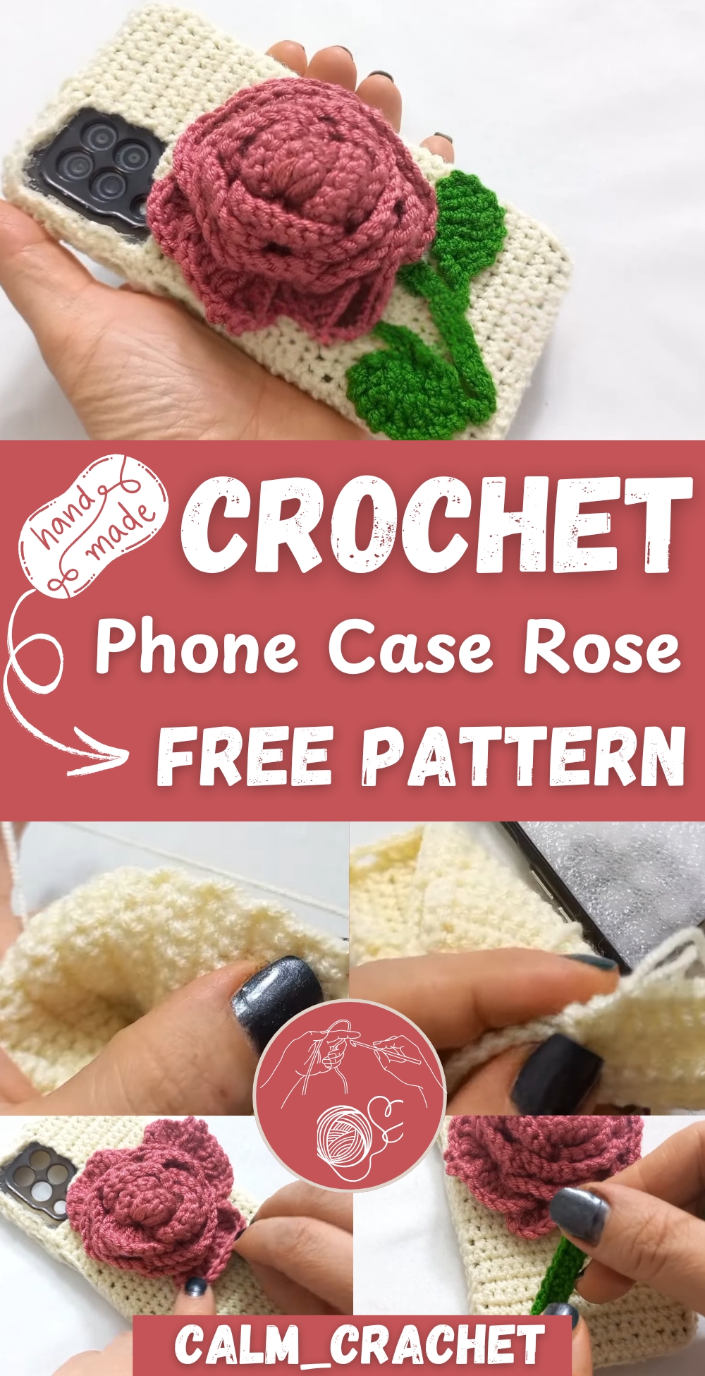Crochet Phone Case With Rose