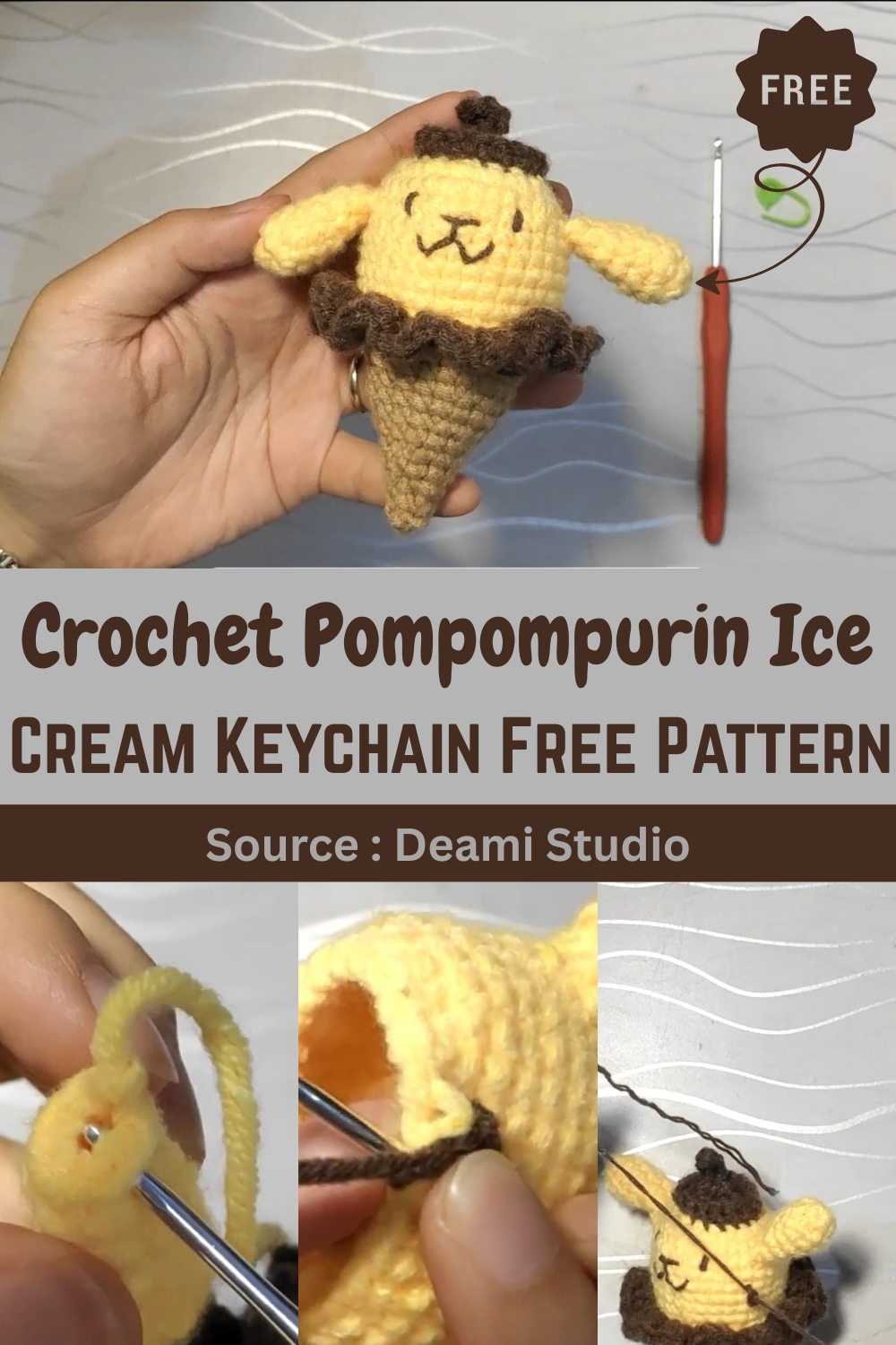Crochet Pompompurin Ice Cream Keychain