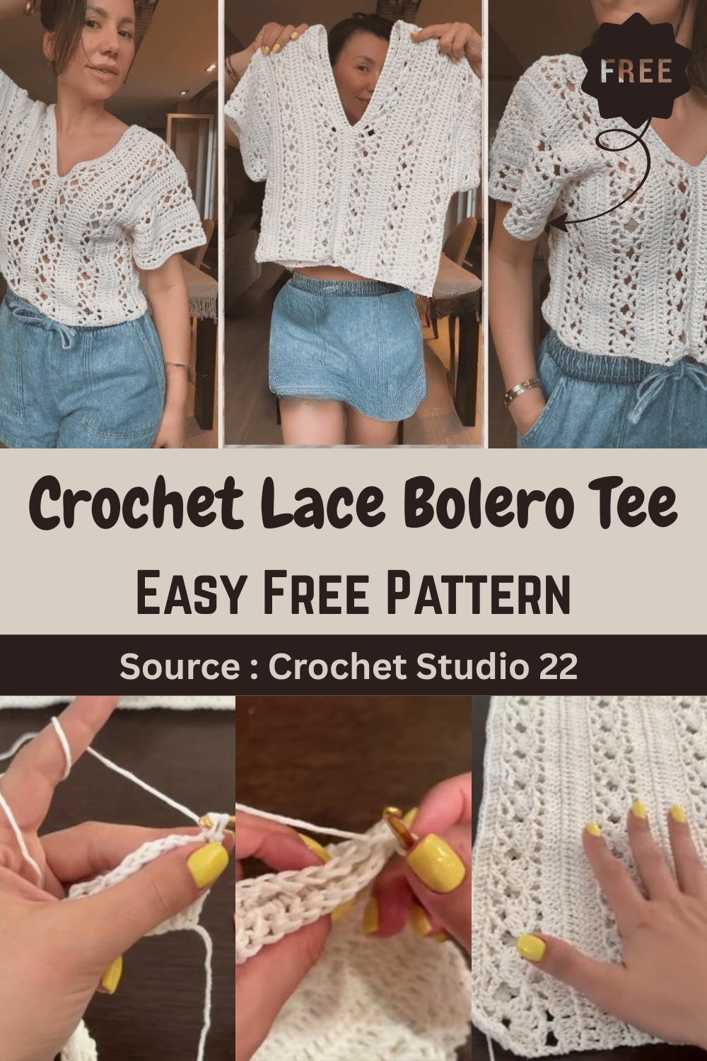 Easy to Crochet lace Bolero Tee pattern