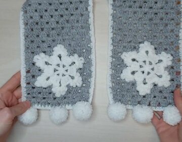 Crochet Scarf With Pom Poms & Snowflakes 5