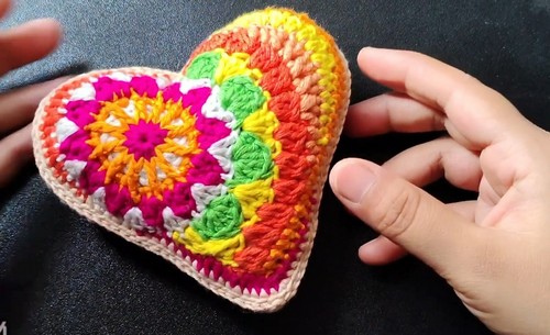 Crochet Mandala Heart Shaped Cushion pattern 4