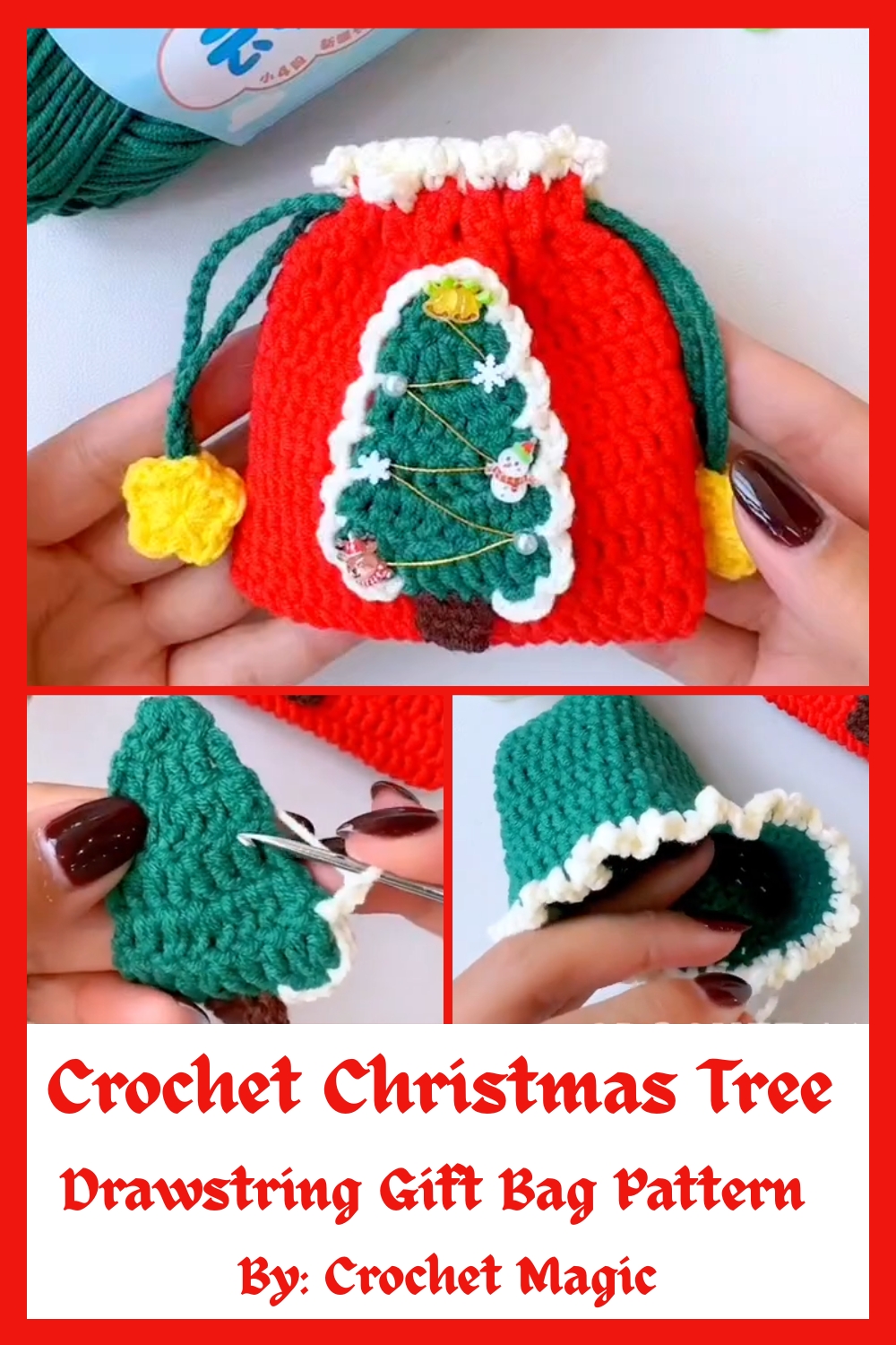 Crochet Christmas Tree Drawstring Gift Bag Pattern