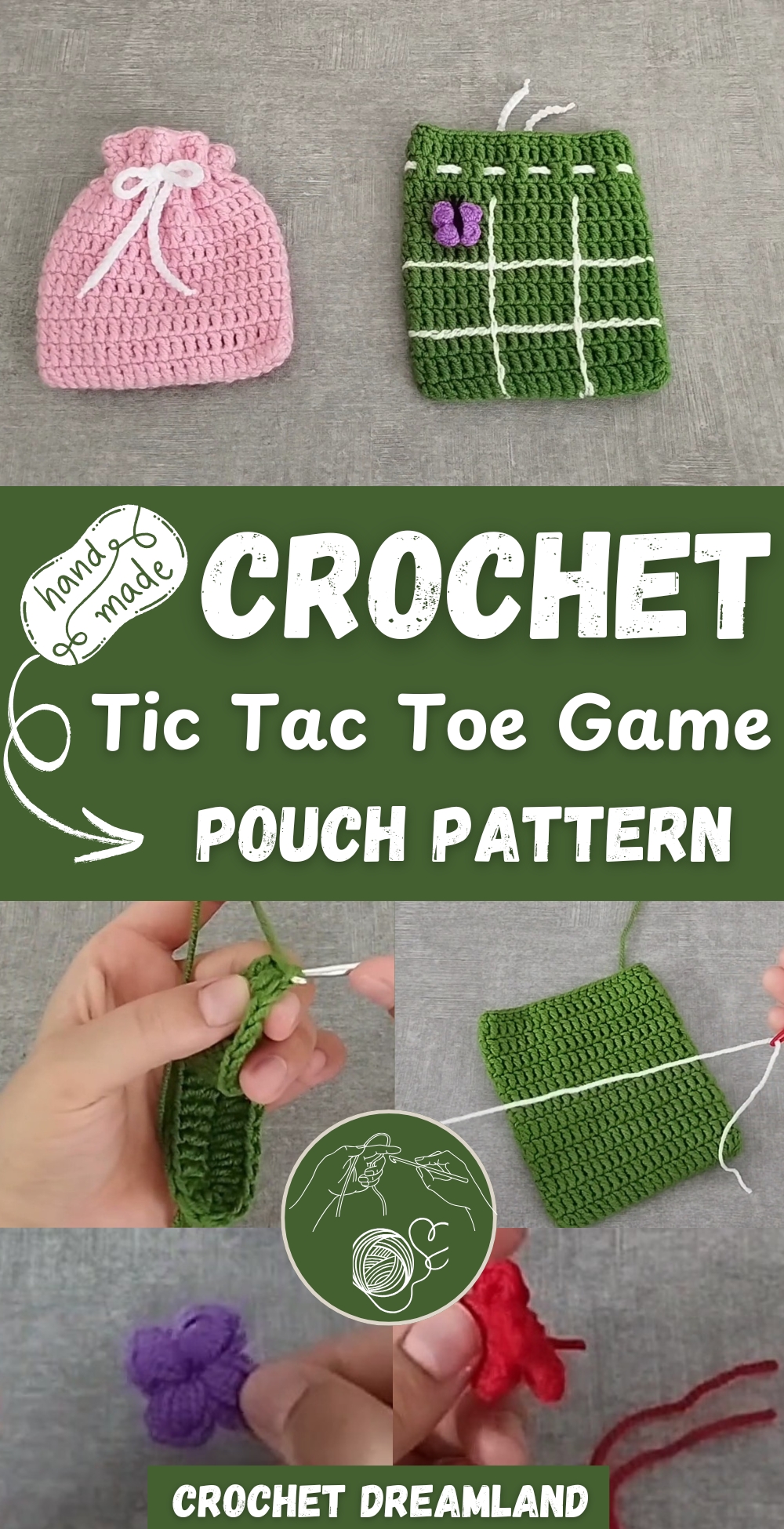 Crochet Tic Tac Toe Game Set With Pouch