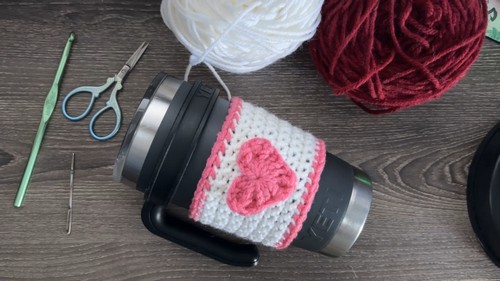 Crochet Heart Cup Cozy 5
