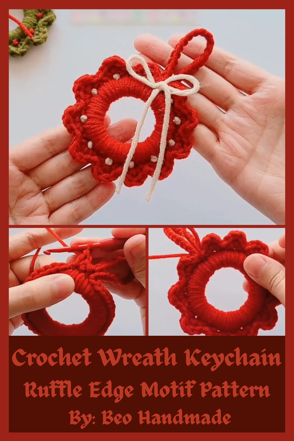 Crochet Wreath Keychain With Ruffle Edge Motif Pattern
