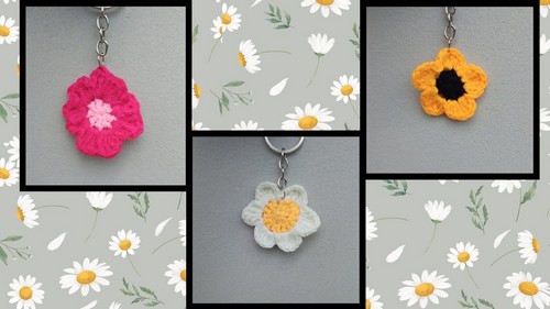 Crochet Daisy Keychain 4