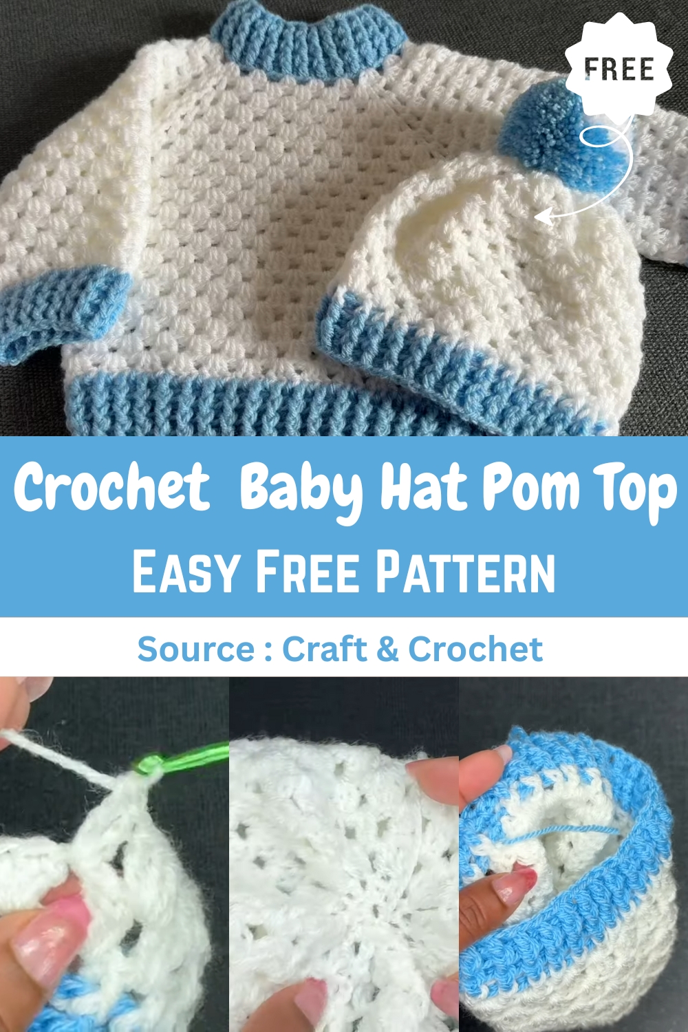 Crochet Baby Hat With Pom Pom Top