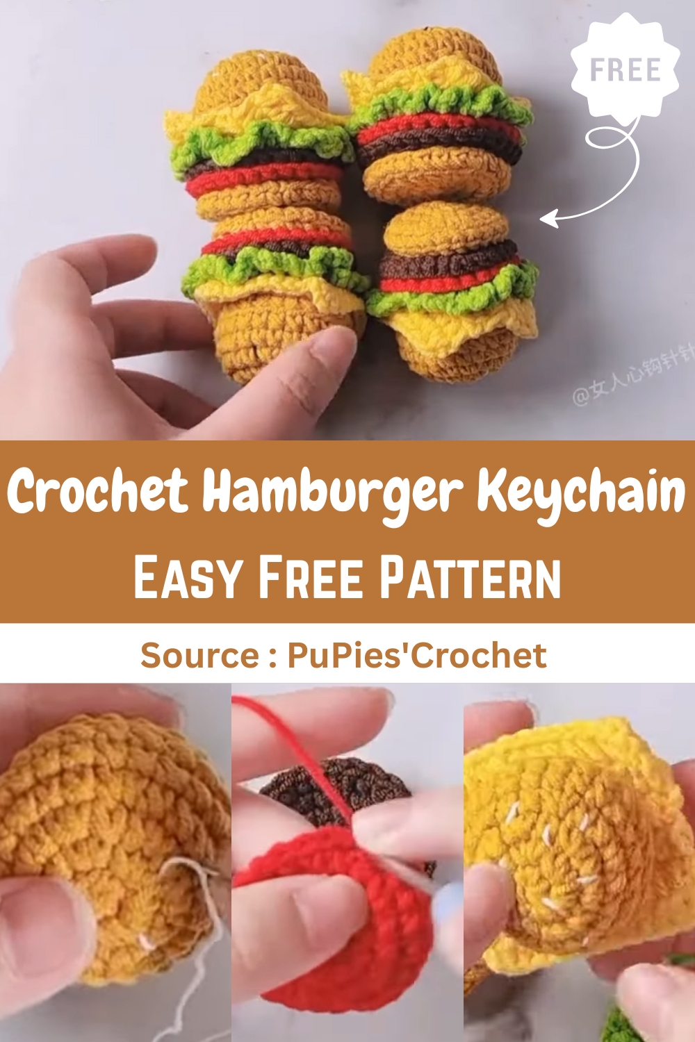 Crochet Hamburger Keychain