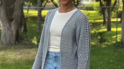 Crochet Mesh Hexagon Cardigan 4