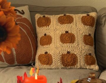 Crochet Pumpkin Granny Square Pillow 4