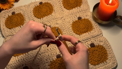 Crochet Pumpkin Granny Square Pillow 2