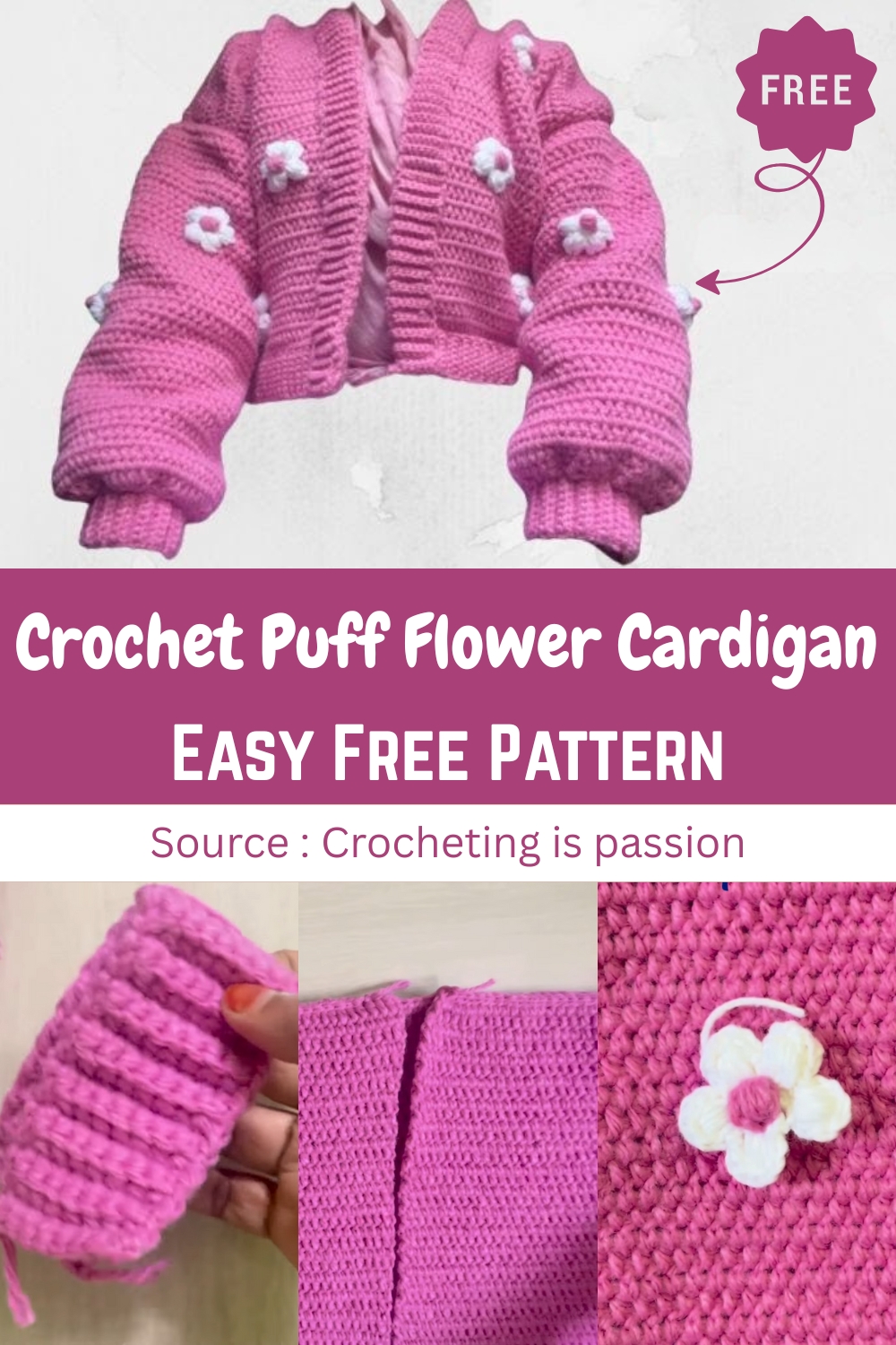 Crochet Puff Flower Cardigan