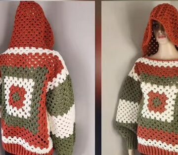 Crochet Hooded Bomber Sweater 4