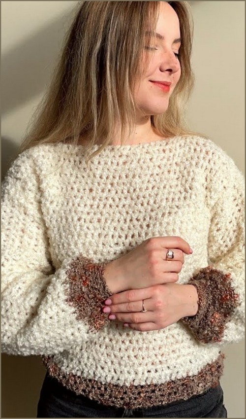 Crochet Bouclé Yarn Sweater 5