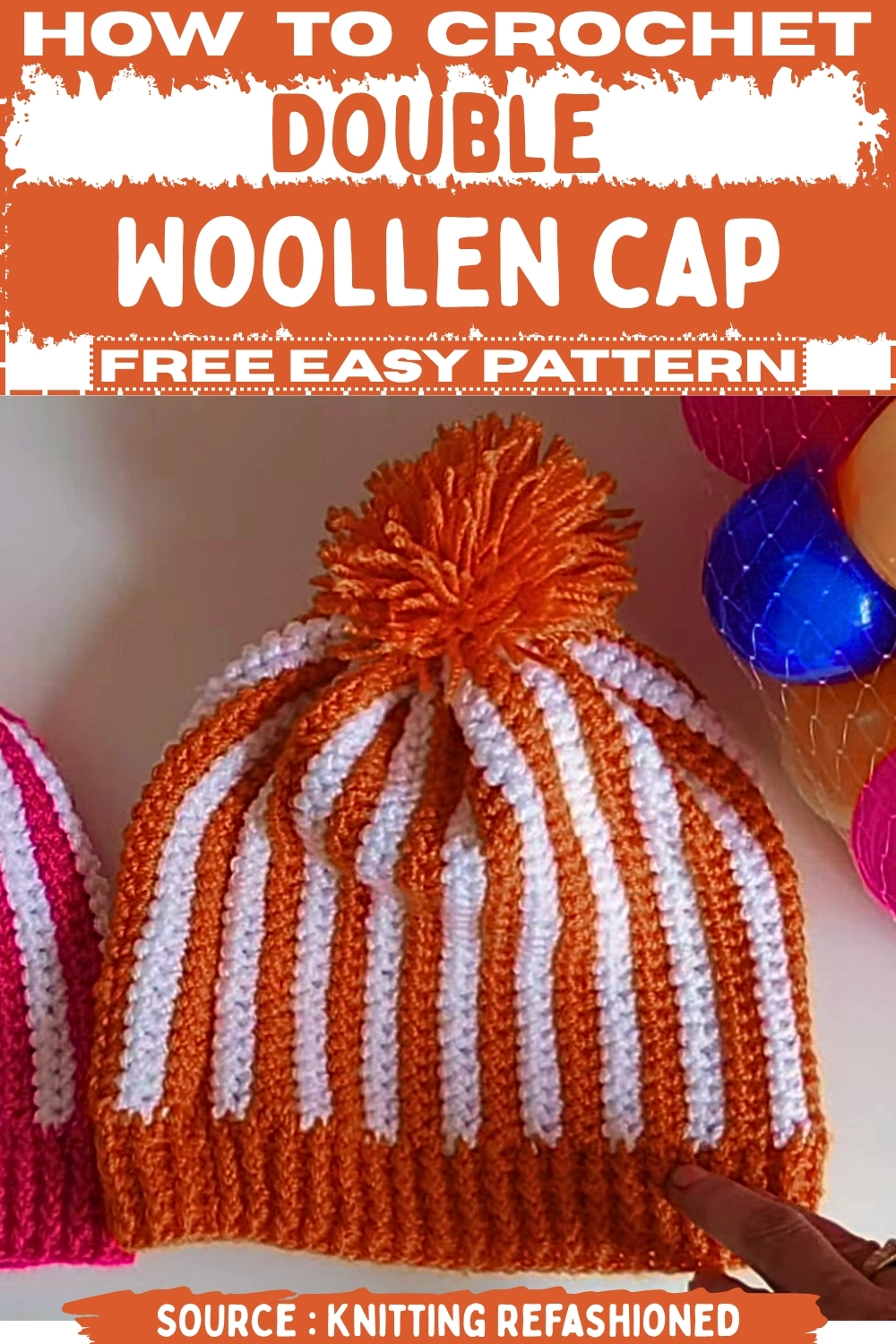 Crochet Double Woollen cap Free Easy Pattern.