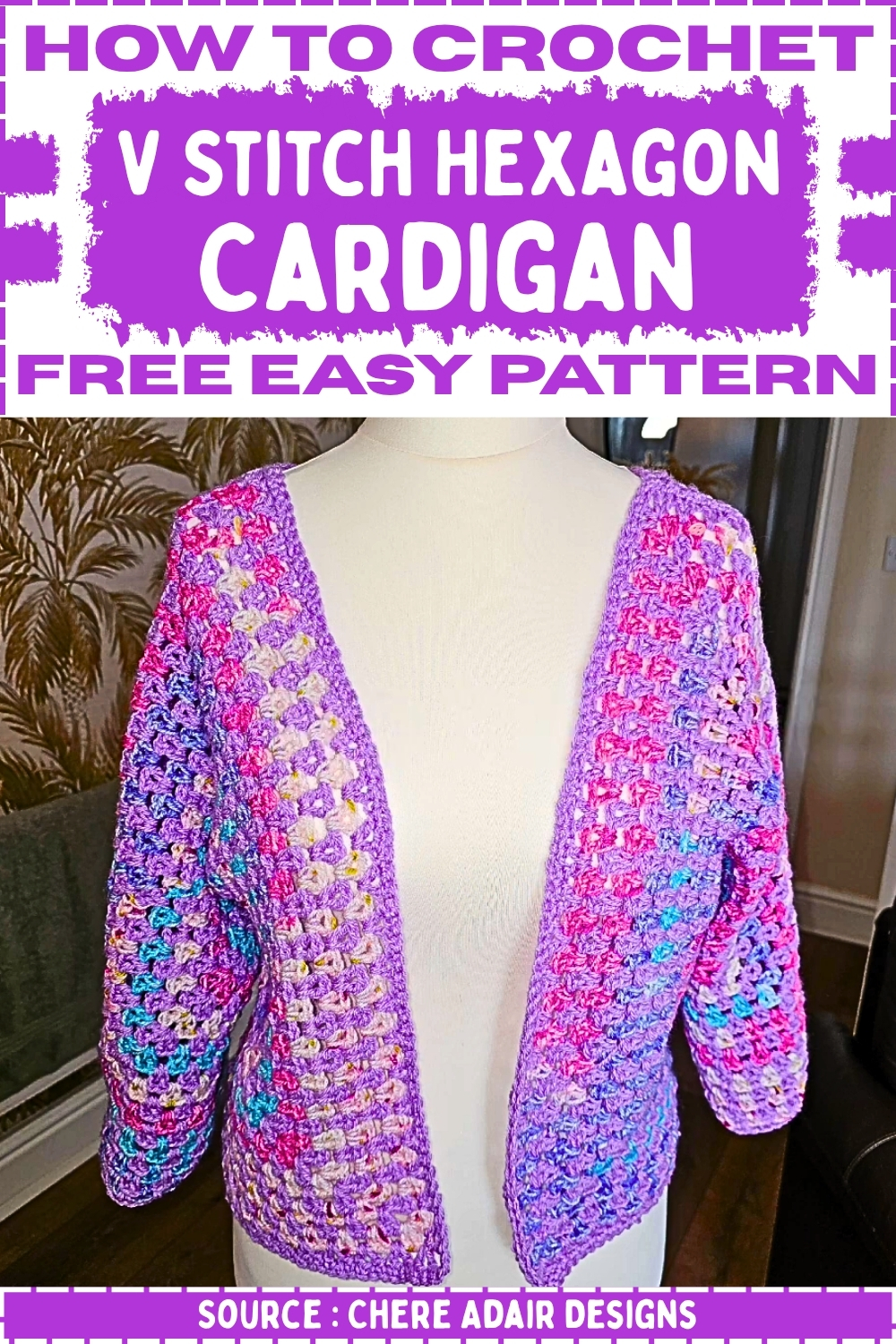 Crochet V Stitch Hexagon Cardigan Free Easy Pattern