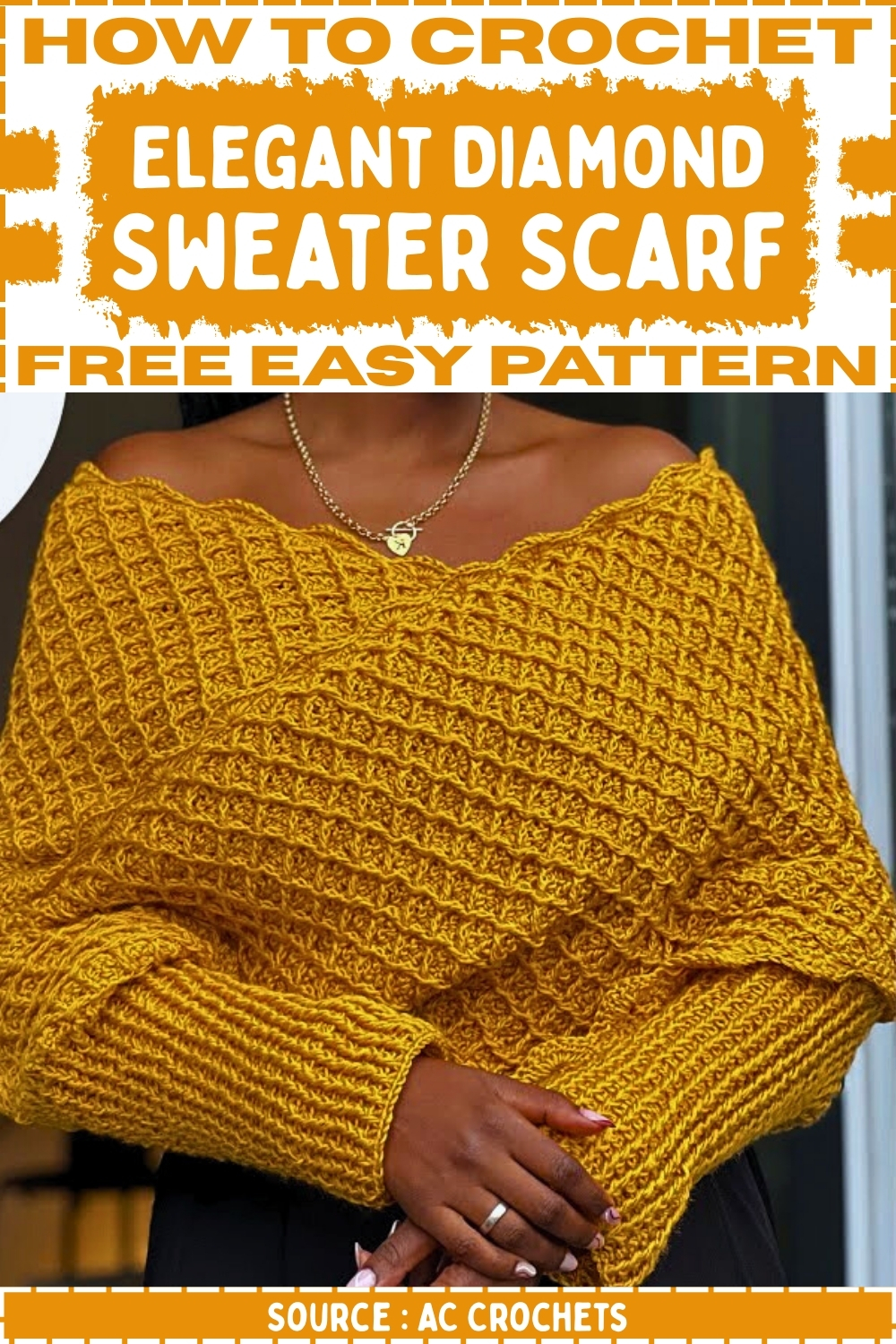 Crochet Elegant Diamond Sweater Scarf Free Easy Pattern (1)