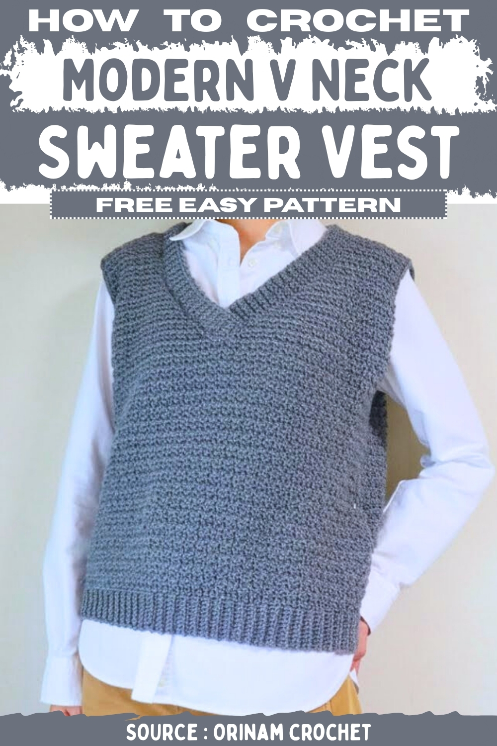 Crochet Modern V Neck Sweater Vest Free Easy Pattern