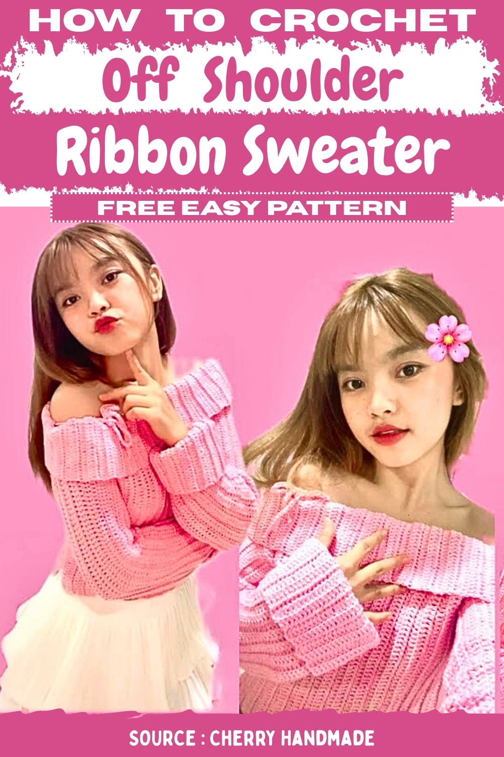 Crochet Off Shoulder Ribbon Sweater Free Easy Pattern (1)