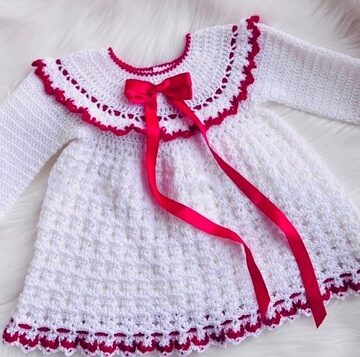 Crochet Red Holly Baby Dress Easy Pattern 5