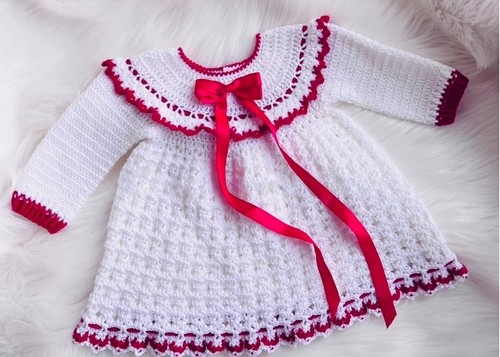 Crochet Red Holly Baby Dress Easy Pattern 5