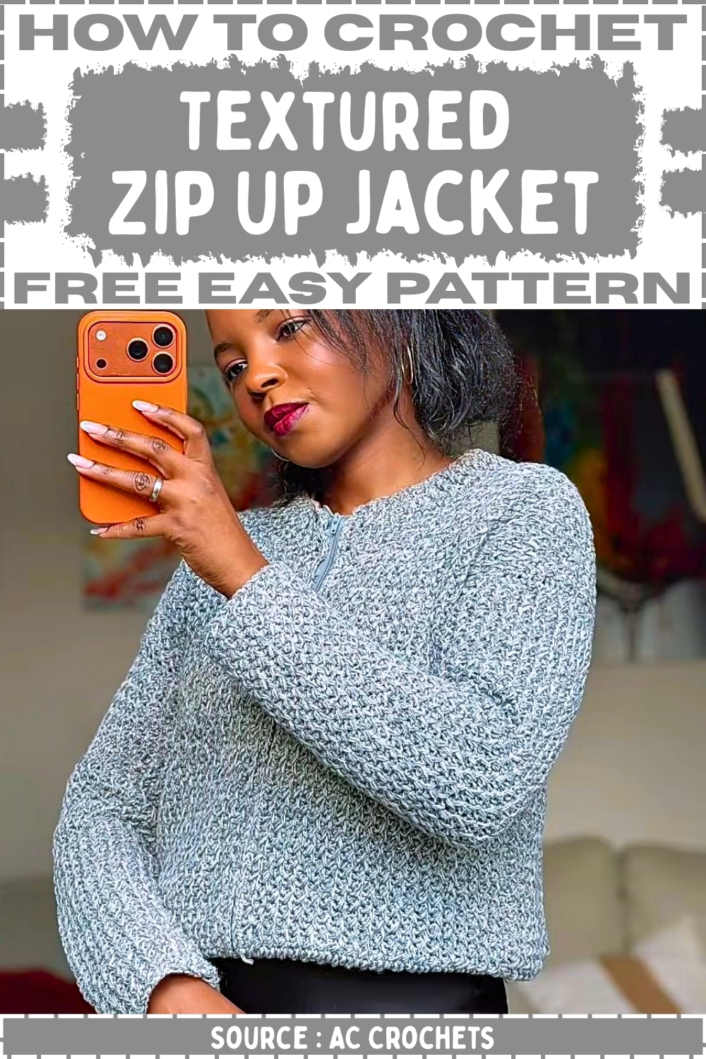 Crochet Textured Zip Up Jacket Free Easy Pattern