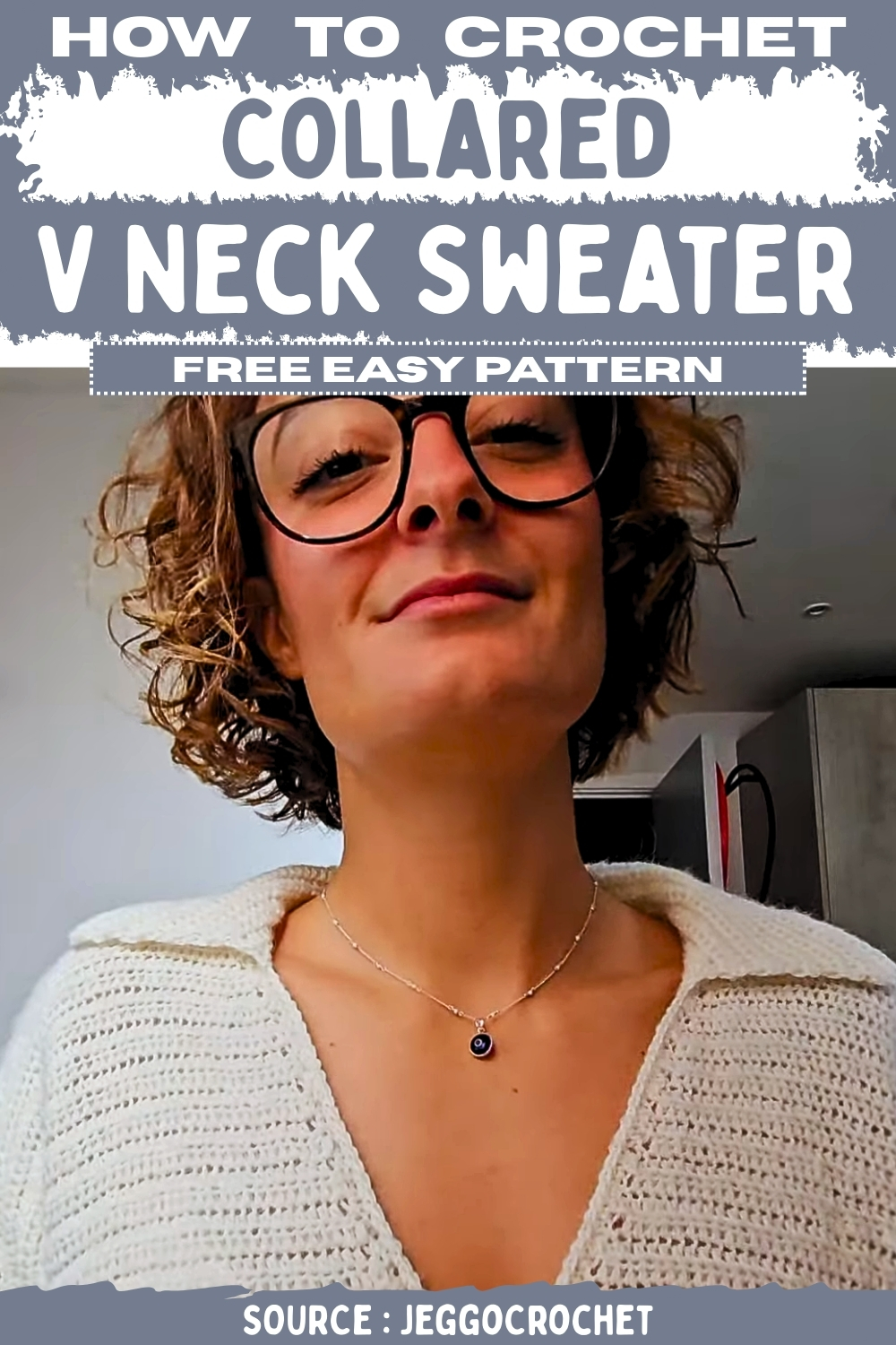 Crochet Collared V Neck Sweater Free Pattern