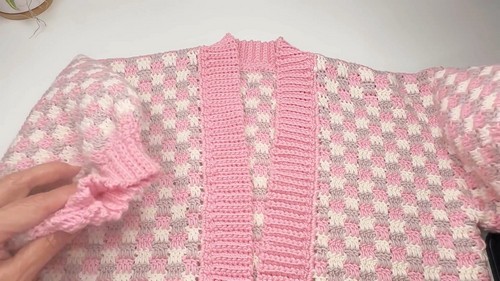 Crochet Trendy Mini Check Plaid Cardigan 4