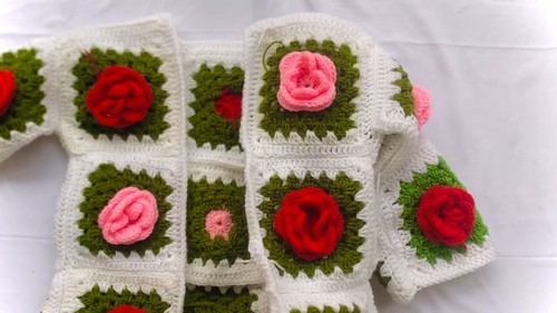 How To crochet Rose Square Cardigan Free Easy Patterns 4