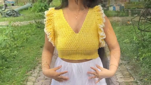 How To Crochet Ruffle Sleeve Crop Top Free Easy Pattern 5