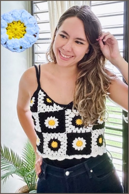 How To Crochet Daisy Square Top Free EASY Pattern 4