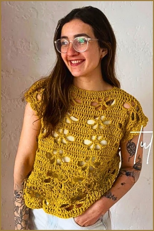 How To Crochet Shoulder Flower Blouse Free Easy Pattern 4