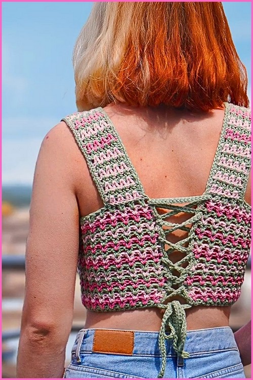 How To crochet Mesh v stitch Crop Top Free Easy Patterns 4