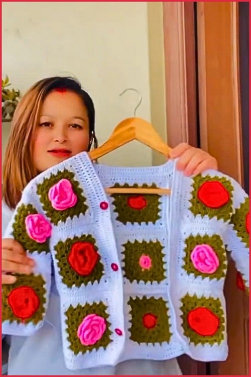 How To crochet Rose Square Cardigan Free Easy Patterns