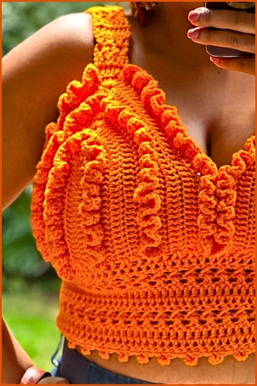 How To make crochet Ruffle Bralette Free EASY Pattern 4