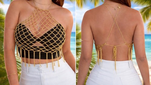 How To crochet Net Style Cropped Top Free Easy Patterns 4